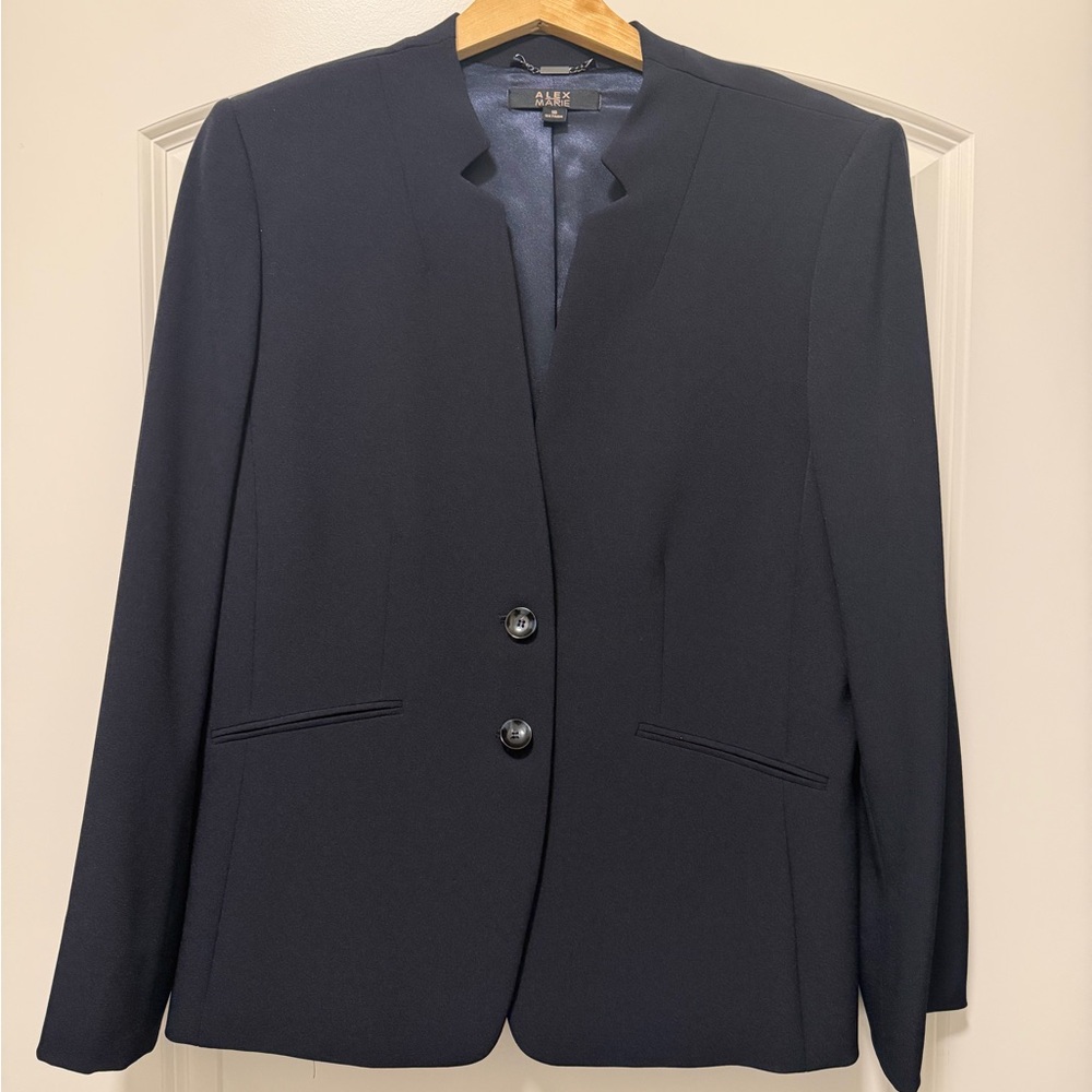 Alex Marie Navy Notchless Two-Button Blazer